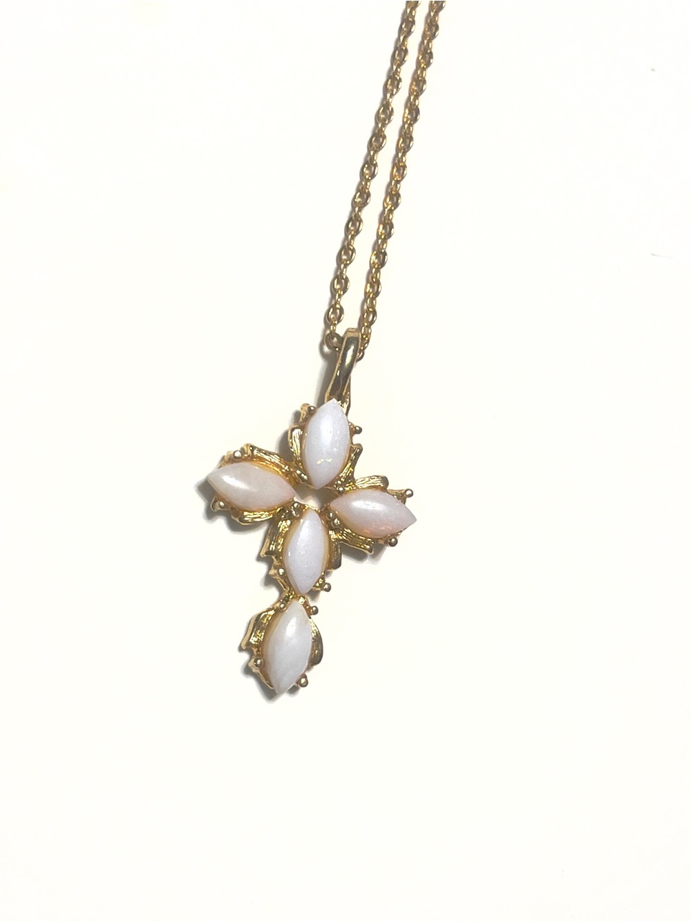 Genuine Opal Cross gold tone Necklace